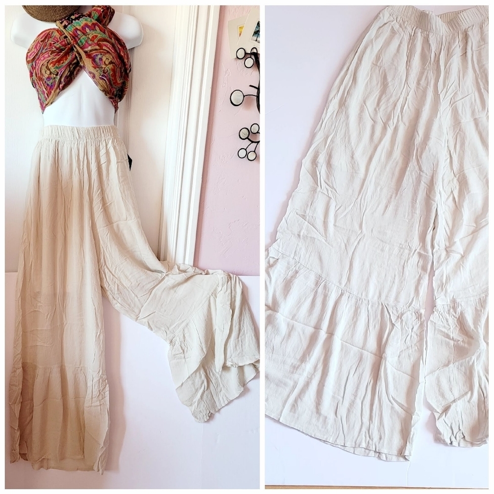 Wide Leg Rayon Pants Off white